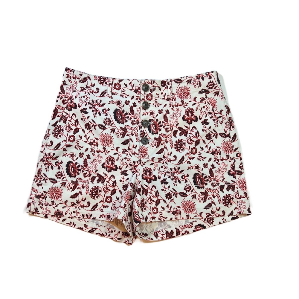 LOFT NWT Button Front High Waisted Floral Paisley Cotton Shorts Red White Sz 6